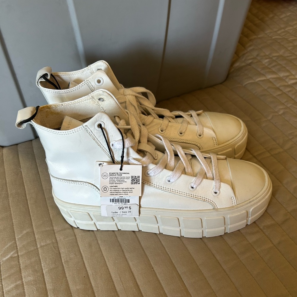 NWT Zara Leather Platform High-Top White Sneakers - Picture 2 of 8
